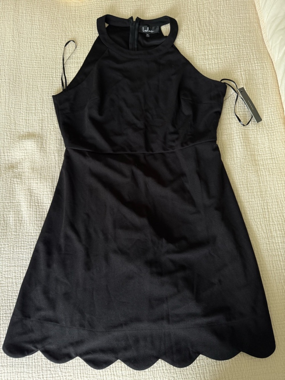 Lulus Black Scallop-Hem Halter Dress - size XL NWT